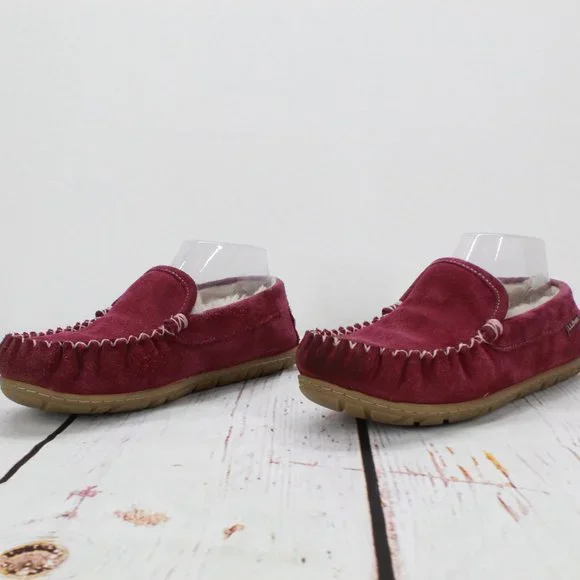 LL Bean Maroon Suede Shearling Lined Wicked Good Venetian Slippers 7 M - Picture 2 of 9